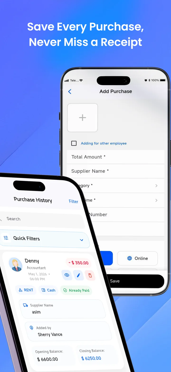 Cashlytix purchase form and purchase history with receipt tracking